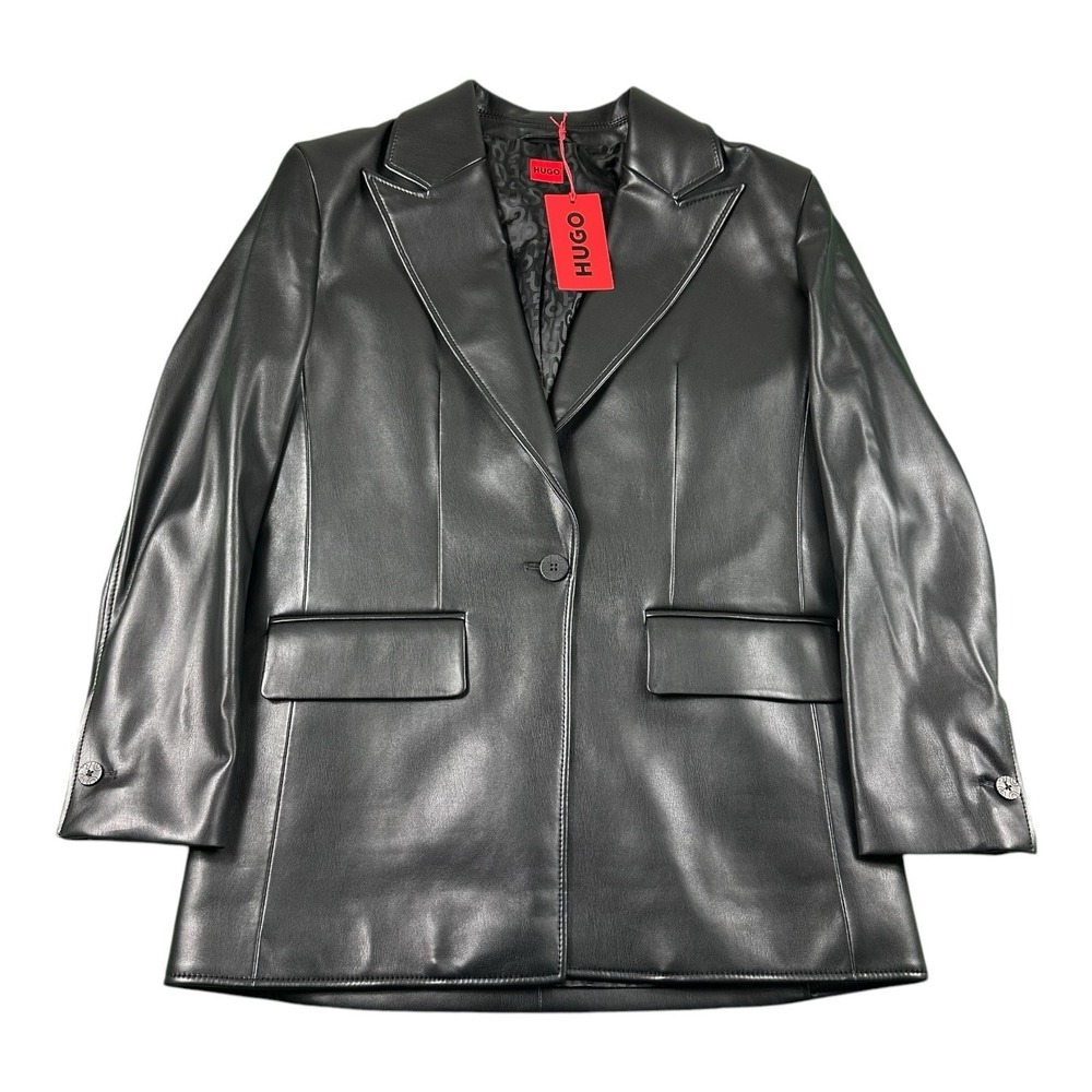 Hugo Boss Black Faux Leather Amasala Womens Blazer Size 4 NWT